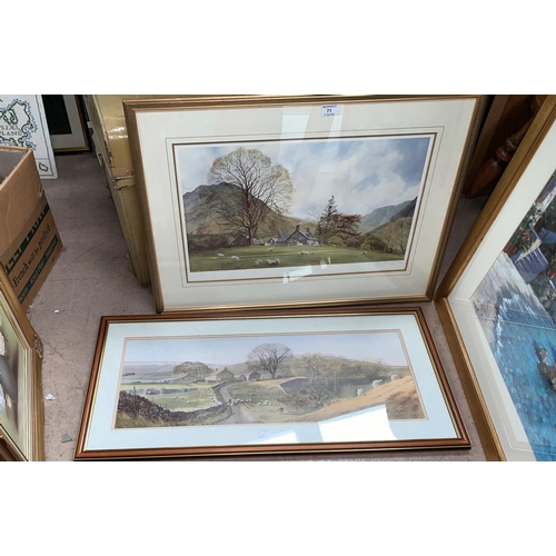 71 - Alan Ingham, 'Tranquil Valley', artist signed print, framed and glazed; a similar print; an Impressi... 