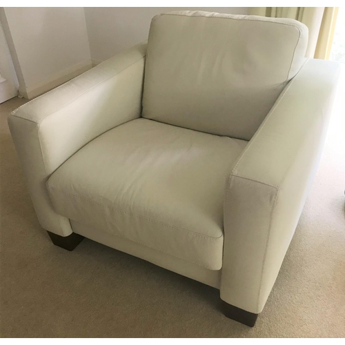 564 - A modern cream leather 3 piece suite comprising 2 seater settee and pair of armchairs
