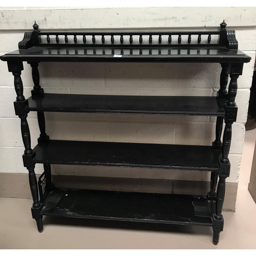 587 - A Victorian ebonised 4 height whatnot with spindle gallery and turned column s, width 124 cm, height... 
