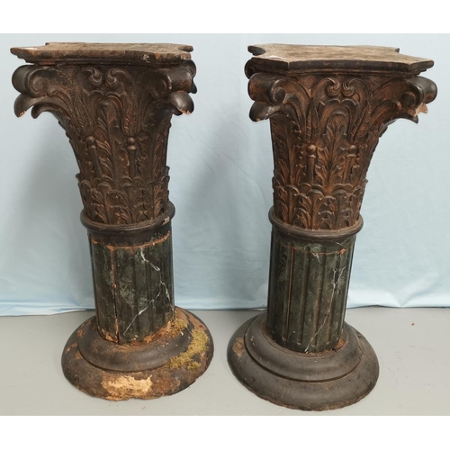 602 - A 19th century pair of pilasters, with carved Corinthian columns, height 78 cm