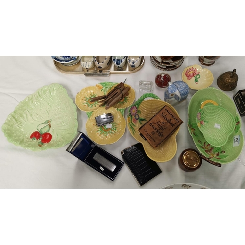 130 - A selection of Carltonware cabbage plates etc, cigarette lighters including an unusual combined ligh... 