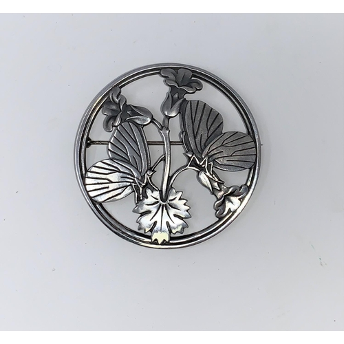 269C - Georg Jensen, a large circular 'Moonlight Blossom' brooch, butterflies on foliage,5.5cm, stamped ini... 