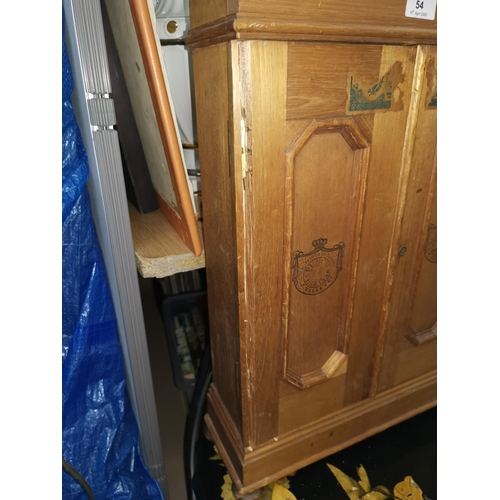 54 - A 2-door cigar humidor / wall cabinet; a small mahogany 3 height shelf unit; a scrapwork occasional ... 