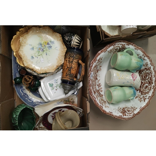 99 - A selection of commemorative china; a large 19th century Willow pattern meat plate; a Victorian wash... 