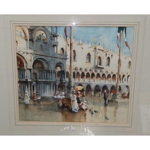 563d - B McDonald, St Marks, Venice, water colour, 48 x 54cm, framed and glazed