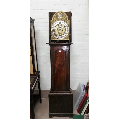 609 - An 18th century Scottish mahogany longcase clock, the hood with swan neck pediment, carved flower he... 