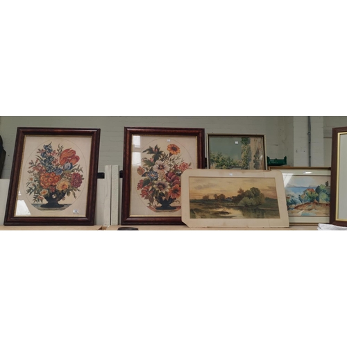106 - A pair of 19th century watercolours, vases of flowers, framed and glazed and other water colours