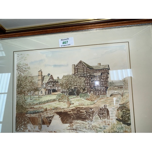 12 - Bert Critchlow:  Little Moreton Hall, watercolour, signed; local and other prints