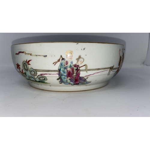 326a - A Chinese bowl decorated with figures to the outside, mark to base, diameter 22cm; an octagonal bowl... 