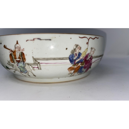 326a - A Chinese bowl decorated with figures to the outside, mark to base, diameter 22cm; an octagonal bowl... 