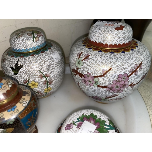 346 - Two Chinese cloisonné ginger jars,15 cm; 5 pieces of similar ware