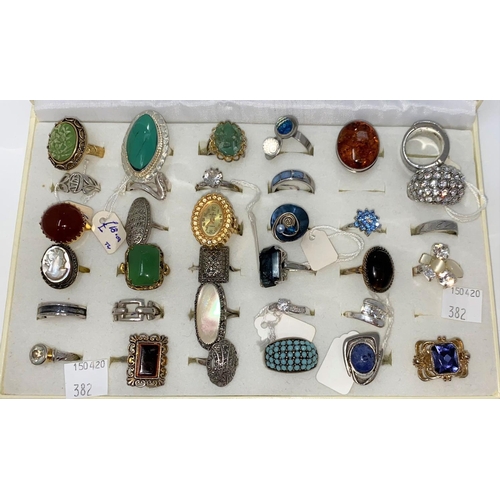 382 - A large selection of dress rings set with coloured stones; etc.