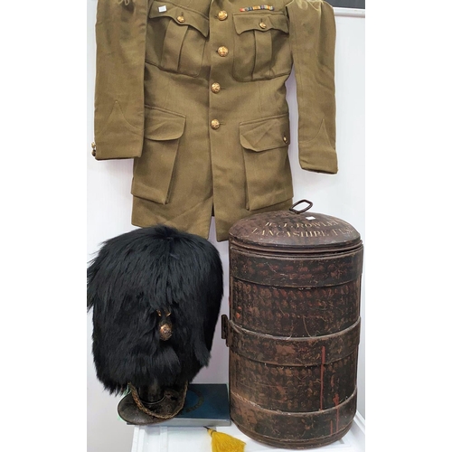 231 - LANCASHIRE FUSILIERS, W J ROWLEY, dress uniform with bearskin, badge and plume, jacket and trousers,... 