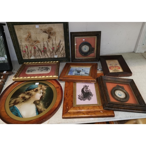 18a - A framed collage of butterflies and flowers; a selection of miniature pictures and prints