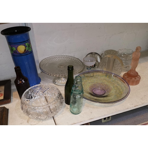 20 - An alabaster table lamp; decorative china and glass including a signed Scandinavian glass dish etc.