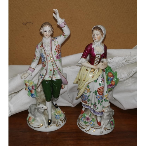 25 - A pair of continental figures; Capodimonte figures; etc.