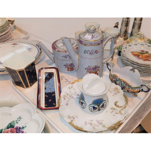 293 - A Spode 18th style tea and coffee pot, decorative china, serving platters etc