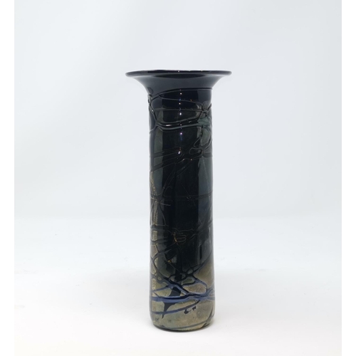 301 - An art glass vase with drip decoration, flared rim with signature to base