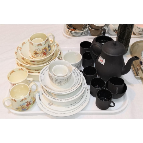 305 - A Wedgwood black basalt 15 piece coffee set; 11 pieces of Royal Doulton Bunnykins ware; 8 pieces of ... 