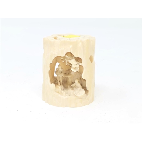 317B - A 19th century Japanese craved ivory scene of farmers working in fields under tree height 8cm