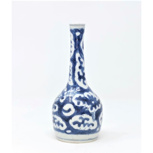 318B - A Chinese blue and white vase with long slender neck, decorated with dragons, 16cm height, (slight c... 