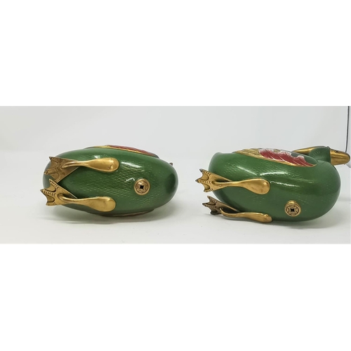 323C - A pair of Chinese cloisonne green ducks length 18cm