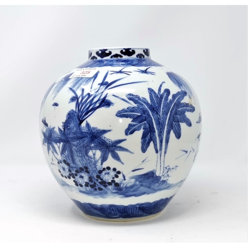 325 - A Chinese blue and white globular vase decorated with plants and insects etc height 22cm