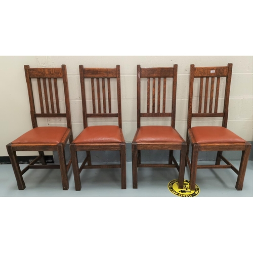 643 - A set of 4 oak dining chairs in the Arts & Crafts style, with high backs, on chamfered legs and supp... 