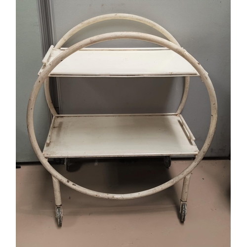 9 - An Art Deco tubular metal 2 tier trolley in later white painted finish