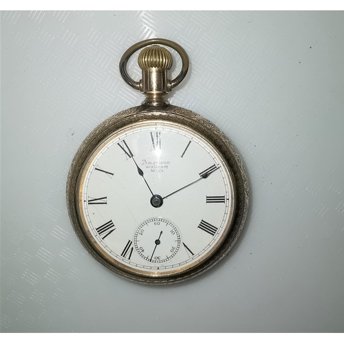 411 - An American Waltham W & Co open faced gold plated pocket watch with second subsidiary