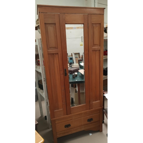 618 - An Edwardian satin walnut single wardrobe with mirror door
width 84cm x depth 30cm x height 193 cm