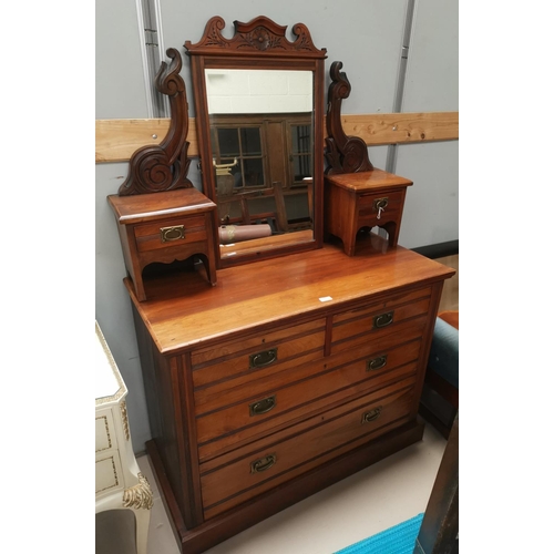 637 - An Edwardian mahogany mirror back dressing chest with 2 long and 2 short drawers and 2 jewellery dra... 