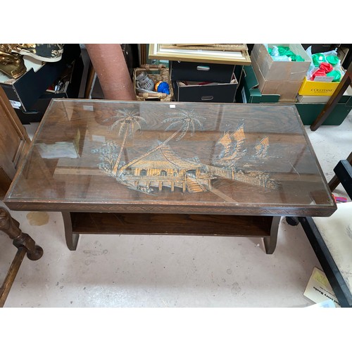 333 - A mid 20th century camphorwood coffee table and standard lamp