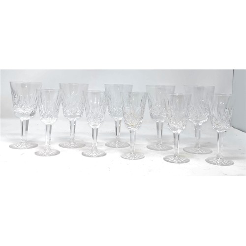 294B - A set of five Waterford crystal cut glass wine glasses, and five smaller Waterford crystal glasses