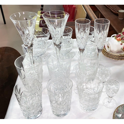 200 - Six Waterford sundae dishes, 2 Waterford champagne flutes, 2 smaller flutes, 2 large and 2 small Wat... 