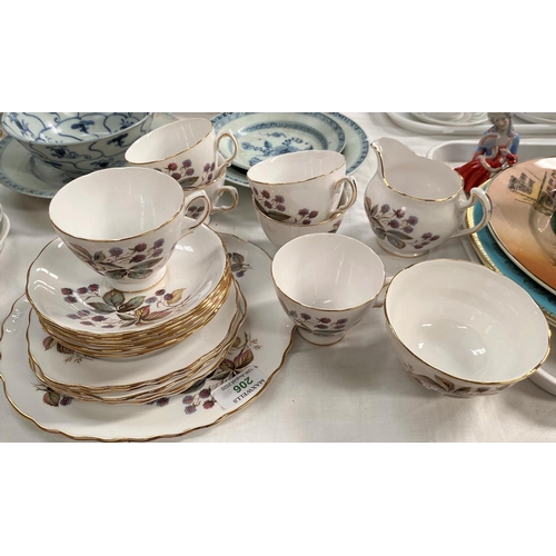 206 - A Foley Somerset coffee service; another floral tea service; a crystal bowl; and another