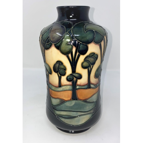 246 - A modern Moorcroft vase of cylindrical waisted form, decorated with landscape and trees by Sian Leep... 