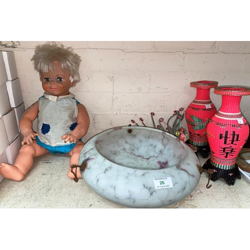 26 - A 'Choosy Susie' doll; various decorative and other items
