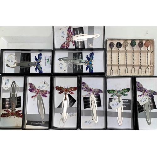 339 - Eleven bookmarks with jewelled butterfly mounts, in original boxes