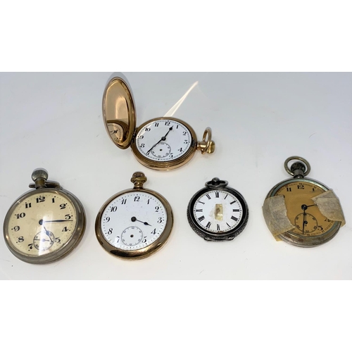 387 - A gent's gold plated hunter pocket watch; a similar open faced watch; 2 other pocket watches (not wo... 