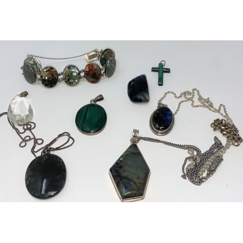 420 - A selection of costume jewellery set with malachite, labradorite etc