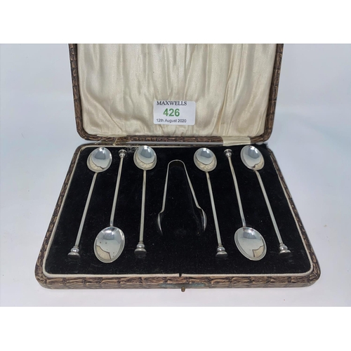 426 - A cased set of six circular seal top coffee spoons Birmingham 1924 1.9oz (59gms)