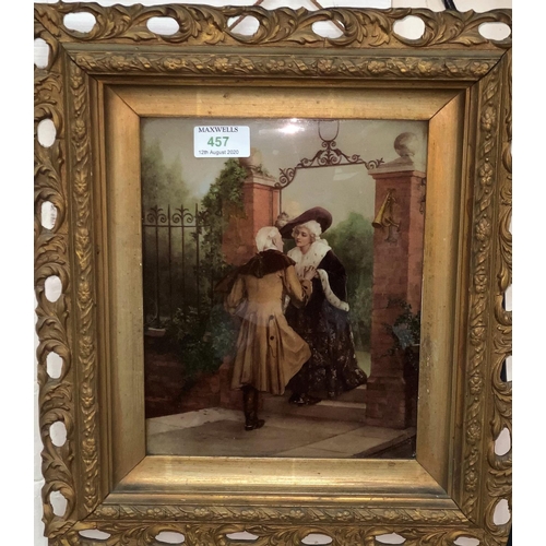 457 - A 19th century Japanese crystoleum:  lovers in a gateway