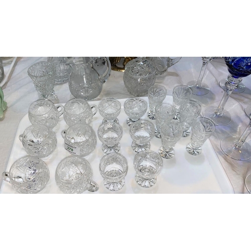 278 - A set of 6 cut glass cups; 2 sets of 6 similar 
 design liqueur glasses