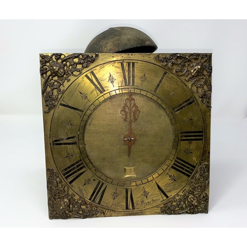 527A - An 18th  century lantern style 30 hour wall clock , brass dial, single hand with single weight and p... 