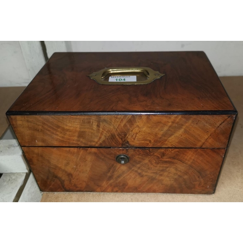 104 - A Victorian walnut jewellery box with inset brass handles and fitted interior