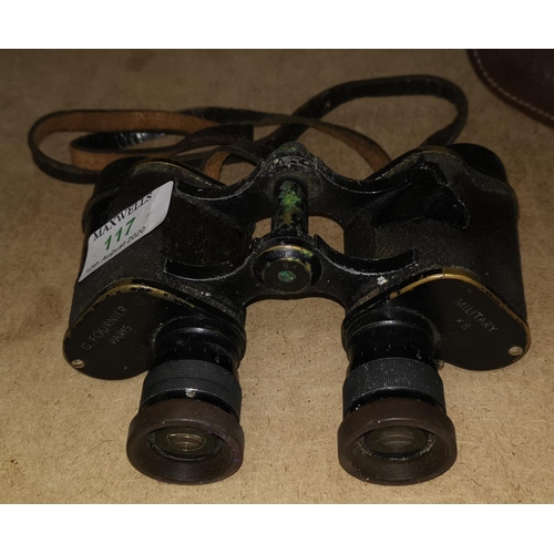 117 - A WWII pair of binoculars by G Fournier of Paris, cased; a modern pair of binoculars