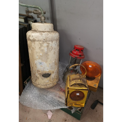 184 - A vintage SANTON water heater (collectors item ONLY), vintage lamps etc