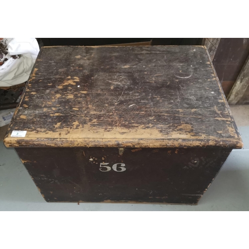 3 - A vintage painted pine tool box containing various vintage tools etc