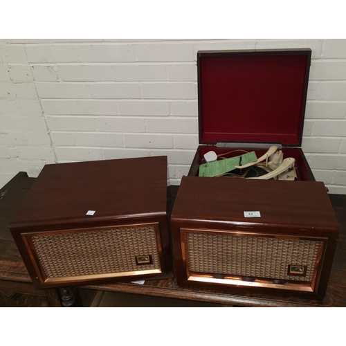 62 - A 1950's table top record player by HMV, in mahogany case, and matching speaker